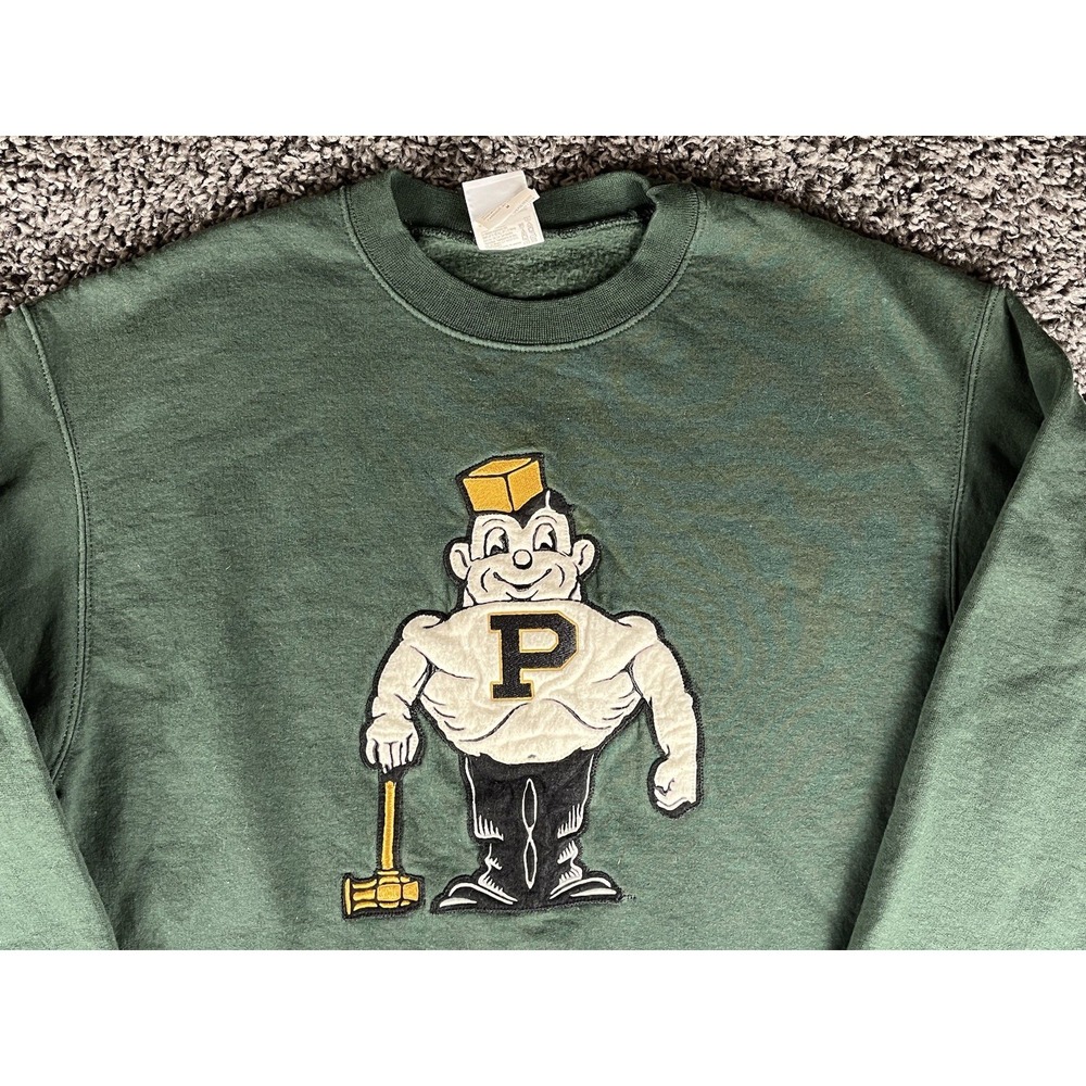 Vintage Style Purdue Champion 1950's Logo Sweater Mens Medium Green Cotton Blend - Picture 2 of 9